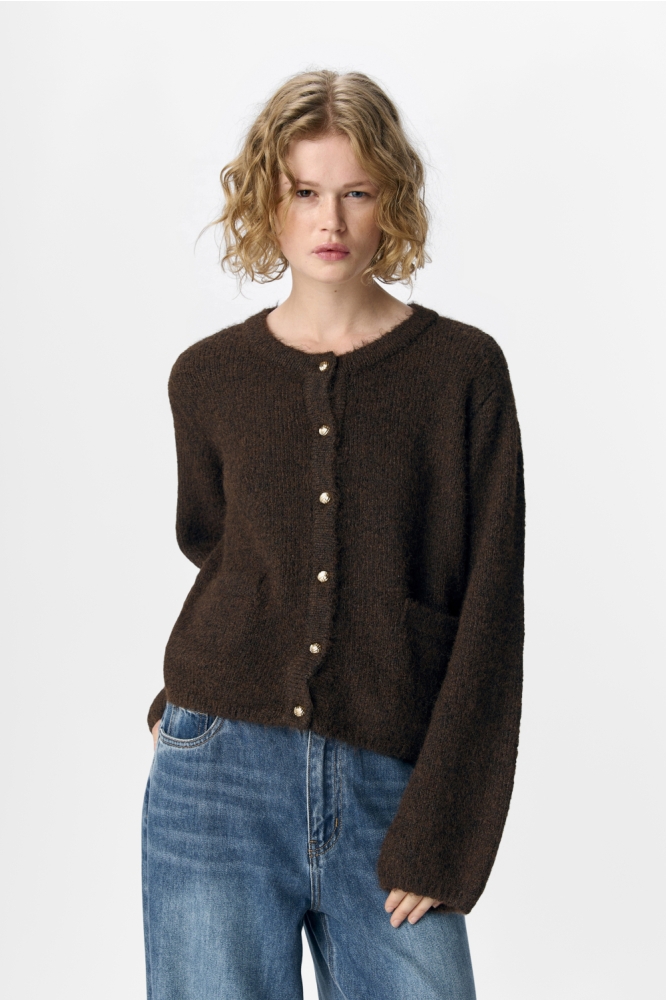 OBJSAGGIA RE L/S KNIT CARDIGAN NOOS 23046886 SEAL BROWN/MELANGE